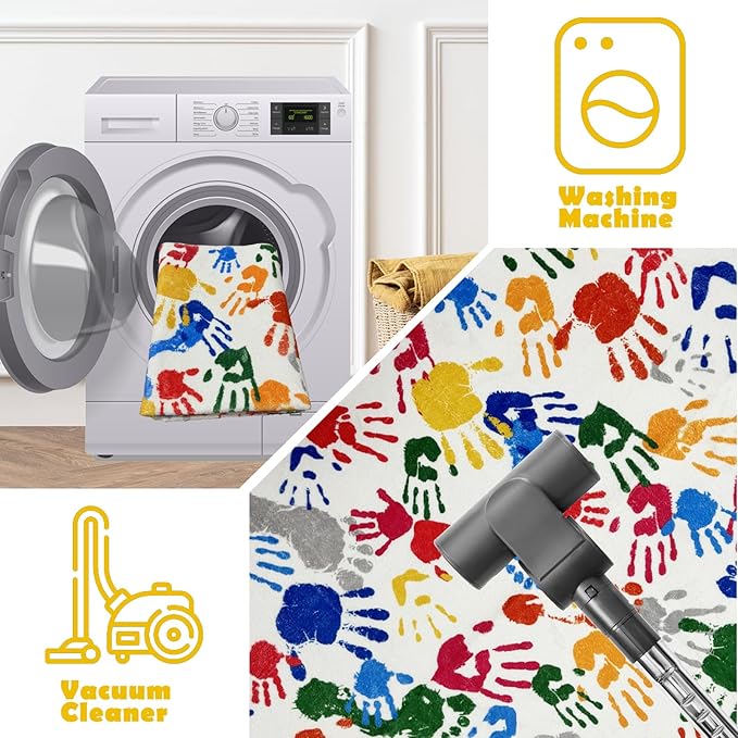 Colorful Handprints and Footprints Kids Rug Play Carpet, Washable Area Rug for Kids Bedroom, Non-Slip Play Mat Ultra Soft Thick Indoor Plush Rugs for Playroom Classroom Nursery Decor