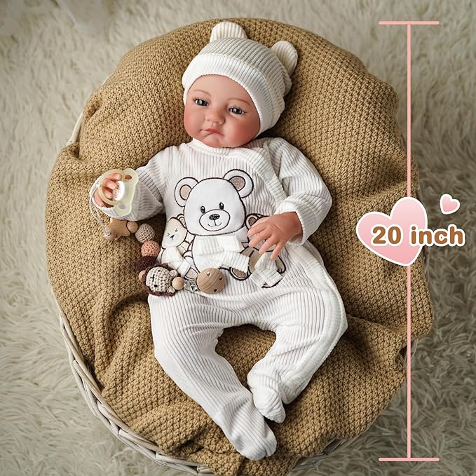 BABESIDE Lifelike Reborn Baby Dolls Boy - 20-Inch Baby Soft Body Realistic-Newborn Baby Doll Real Life Baby Dolls with Complete Accessories for 3+ Years Old Gifts