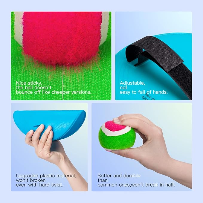 EVERICH Upgraded Toss and Catch Ball Game Set - Indoor and Outdoor Games for Kids 3-12, Beach Sand Pool Water Toy Includes 2 Paddles 2 Sticky Balls, Great Birthday Easter Gifts for Boys Girls