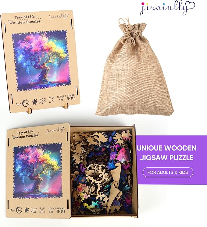 Wooden Puzzle for Adults, Hard Impossible Tree of Life Puzzles for Adults, Unique Shaped Challenge Puzzle, Beautiful Package, Best Gift Toys for Family Friends, Brain Games Medium 11.2x11.2in