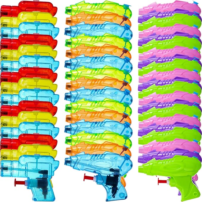Threan 100 Pack Water Gun for Kids Mini Water Gun Toy Colors Water Squirter Plastic Squirt Pistol Small Fun Water for Adults Teens Summer Pool Beach Water Party Favor Outdoor Game Bath Birthday (Cool)