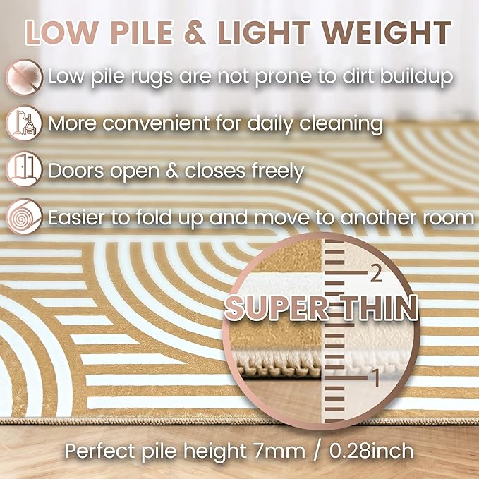 Washable 5x7 Modern Area Rug for Living Room, Brown Minimalist Aesthetic Abstract Boho Large Rugs, Ultra-Thin Low Pile Soft Nonslip Indoor Floor Carpet for Office Bedroom Playroom Classroom Dorm