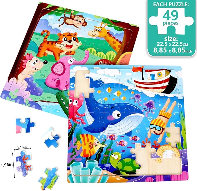 Wooden Puzzles for Kids Ages 2-4 Jigsaw Puzzles for Toddlers 3-5 - Animals Dinosaurs Ocean Farm Learning Travel Games and Travel Toys for 4-8 Year olds Boys and Girls