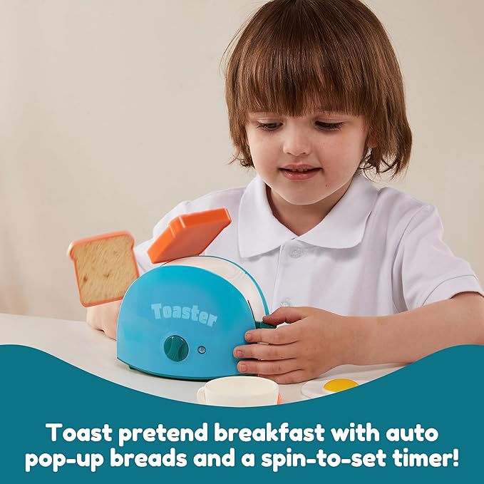 Joyin Play Kitchen Toys, Pretend Play Food Kitchen Accessories GirlsToy with Coffee Maker, Mixer, Toaster with Realistic Lights& Sounds, Birthday Gift for Kids Ages 2 3 4 5, Blue