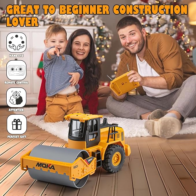 2.4G Remote Control Road Roller Toys, RC Engineering Roller Truck for Boys, Construction Vehicles Model Toy Gift for Toddlers 3-5