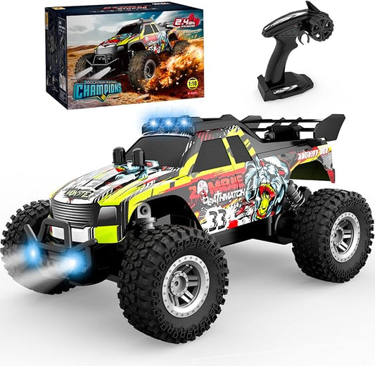 Remote Control Car for Kids Ages 6-12, High-Speed 2.4GHz Monster Truck with Flash LED Lights & Two Rechargeable Batteries – 80 Min Playtime, Off-Road Adventure Toy for Boys & Girls