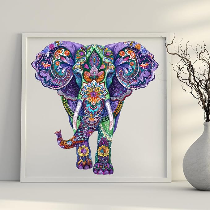 Wooden Jigsaw Puzzles-Elephant,200pcs,12.4x11.4in,Medium,Wooden Puzzles for Adults,Unique Shape Animal Adult Puzzles,Irregular Wood Puzzles Best Gift for Adults and Kids Family Game