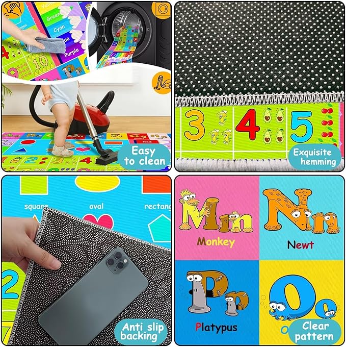 Kids Alphabet Play Game Rug - 6'x9' ABC Numbers and Shapes Educational Learning Toddler Carpet - Kids Room Playroom Classroom Kindergarten Activity Fun Soft Non-Slip Mat