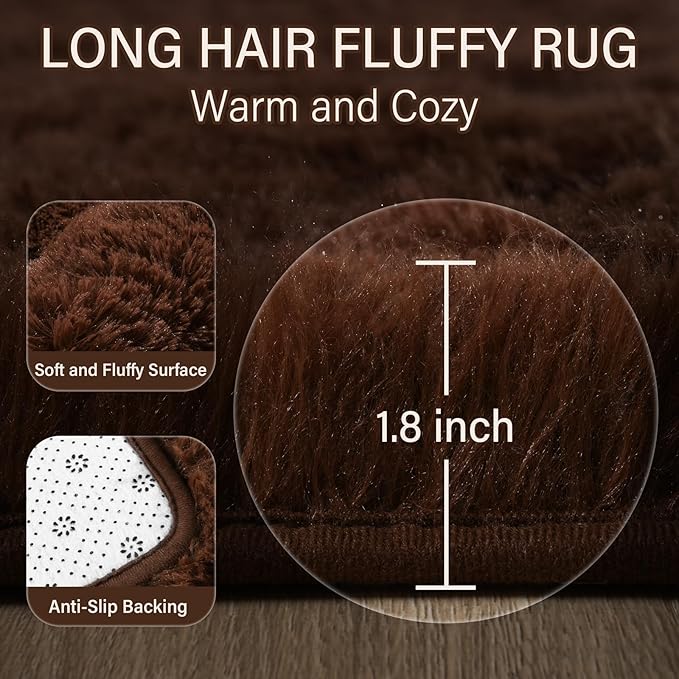 Amearea Premium Soft Fluffy Rug Modern Shag Carpet, 4x5.3 Feet, Fuzzy Shaggy Rugs for Bedroom Living Room Teen Apartment Decor, Comfortable Indoor Furry Dorm Carpets, Brown