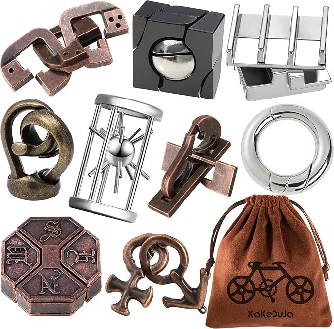9pcs Metal Puzzle for Adult Disentanglement Puzzles Lock Puzzle Games Set Gift for Adults Teenagers