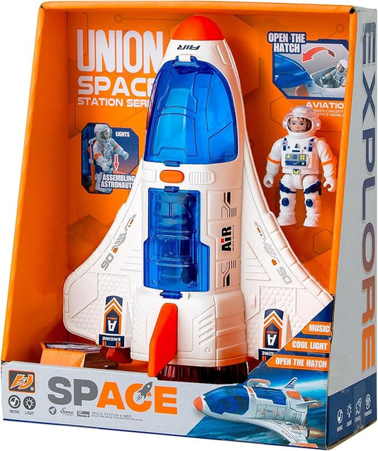Spaceship Shuttle Toy with Astronaut Figure - Fun Rocket Ship Space Toys for Kid, Space Toys for Boys 5-8 Planet Toys with Lights Spray and Sound