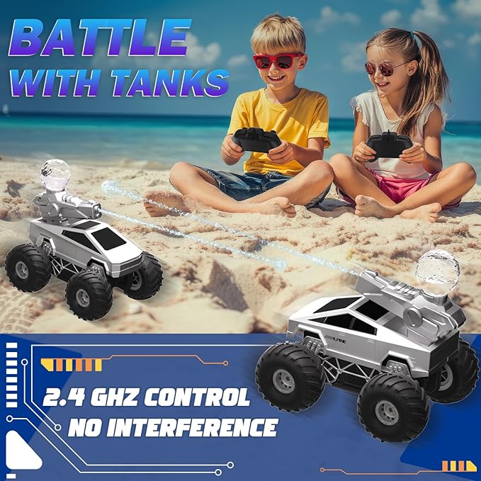 Summer Toys 1:16 RC Car with Water Gun - 2.4 GHZ Remote Control Car, 4WD All Terrain Amphibious Assault Cybertruck, Electric Vehicle Outdoor Pool Toys for Kids, Gifts for Boys Girls Age 5+ Years Old
