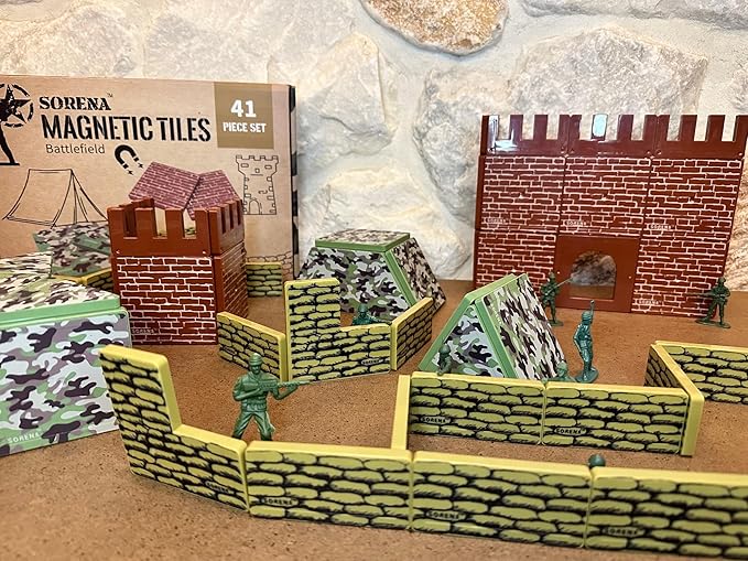 Military Battlefield Magnetic Tiles Building Blocks - Army War Themed Playset for Imaginative Military Building and Learning - STEM Education Toy WW1 WW2 - Great Birthday Gift for Boys