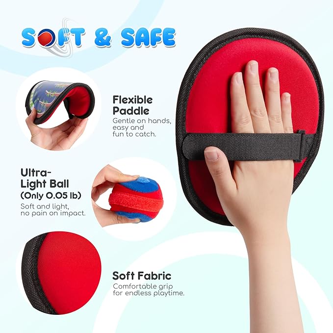 Toss and Catch Ball Set - Soft & Safe Toddler Baseball Gloves for Beginners - Kids Games Toys Indoor Outdoor - Great for Yard Beach Pool - Birthday Gift Boys Girls 2 3 4 5 6 7 8 9 10 Years