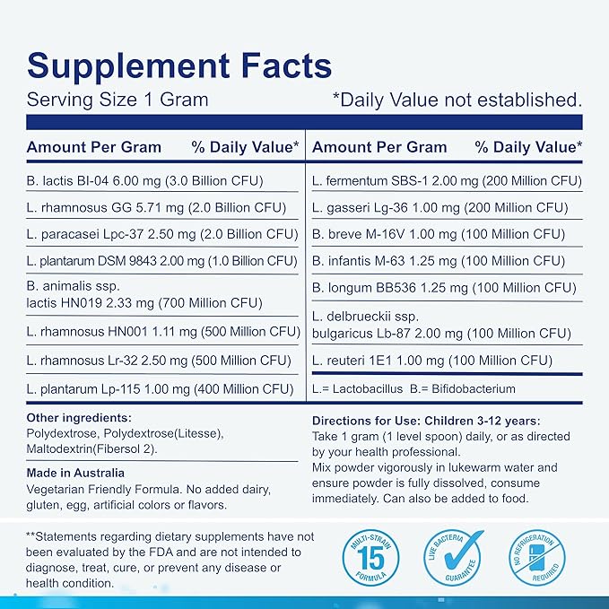 Life-Space 60 Grams, for Children 3-12 Years,10 Billion CFU & Multi Strain, Improve Appetite for Relieve Picky, Boost Digestive Health & Immune, No Refrigeration, Probiotic Powder for Children