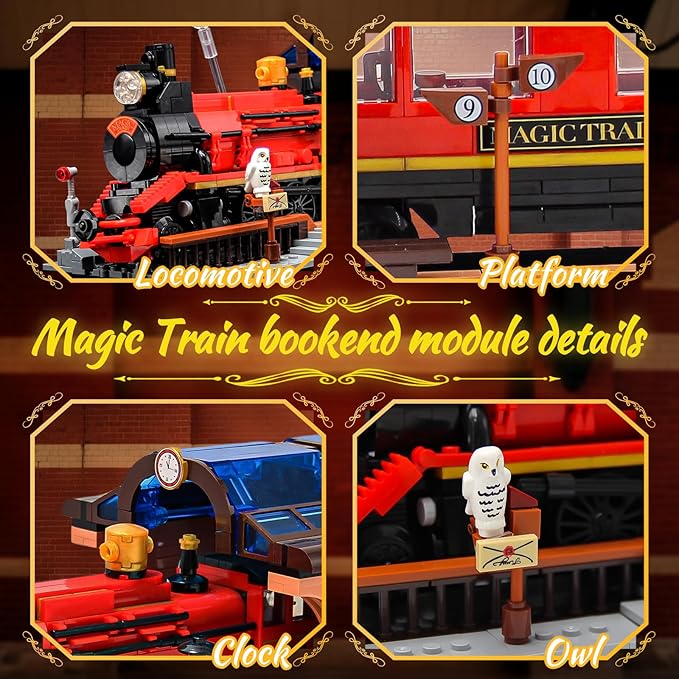 2 in 1 Harry Magic Train Building Toy Set, Train Set for Adults, Boys, Kids, Features a Bookends for Display and Home Decor, Gift for Christmas Birthday, 1068PCS