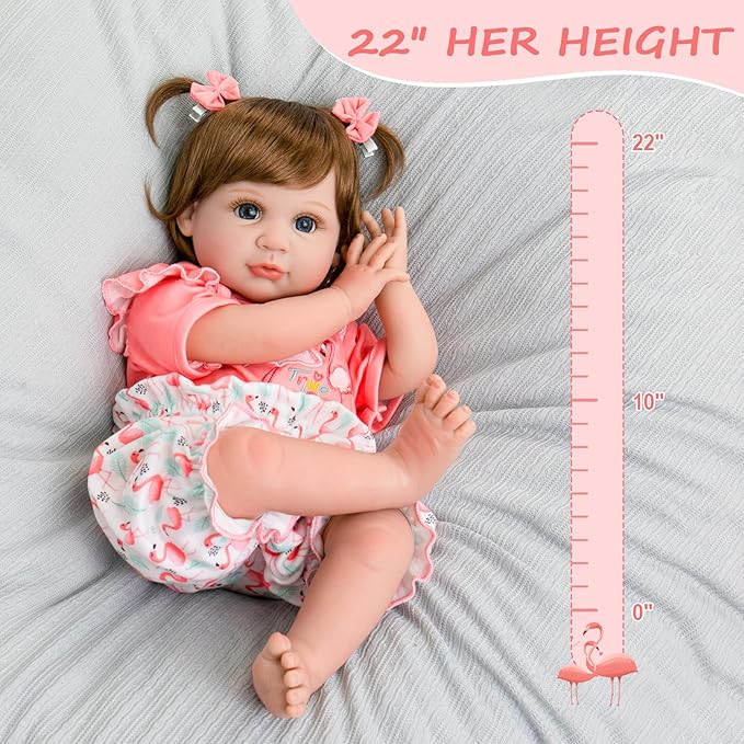 Aori Realistic Reborn Baby Doll Girls - 22 inch Real Life Newborn Baby Dolls, Adorable Lifelike Babies, Weighted Reborn Toddler Gifts Set for Kids Grandma