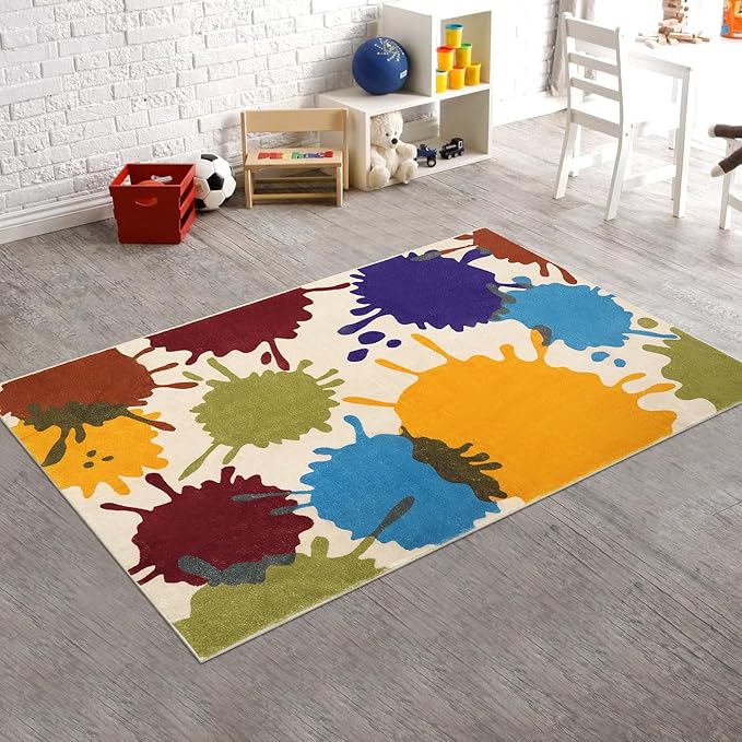 STARUIA Colorful Kids Room Rug, 3'x5' Machine Washable Rug for Playroom, Paint Splatter Rainbow Area Rugs for Classroom, Soft Aesthetic Nursery Rug Throw Kids Play Mat for Bedroom Office Preschool