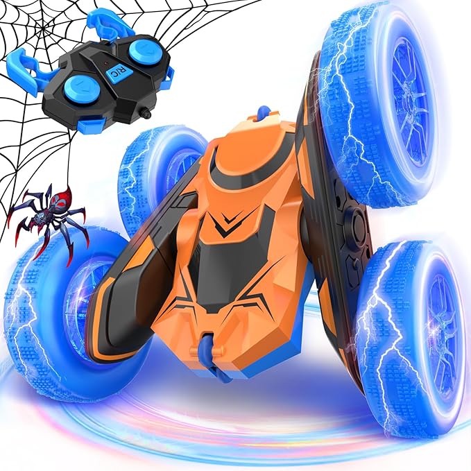 NQD Spider Remote Control Car- Double Sided 360°Rotate Mini RC Stunt Car with Wheel Lights, 4WD Off-Road RC Cars 2.4Ghz Indoor/Outdoor Rechargeable Toy Car for Boys Age 4-7 8-12 Birthday Xmas Gift