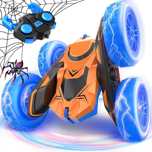 NQD Spider Remote Control Car- Double Sided 360°Rotate Mini RC Stunt Car with Wheel Lights, 4WD Off-Road RC Cars 2.4Ghz Indoor/Outdoor Rechargeable Toy Car for Boys Age 4-7 8-12 Birthday Xmas Gift