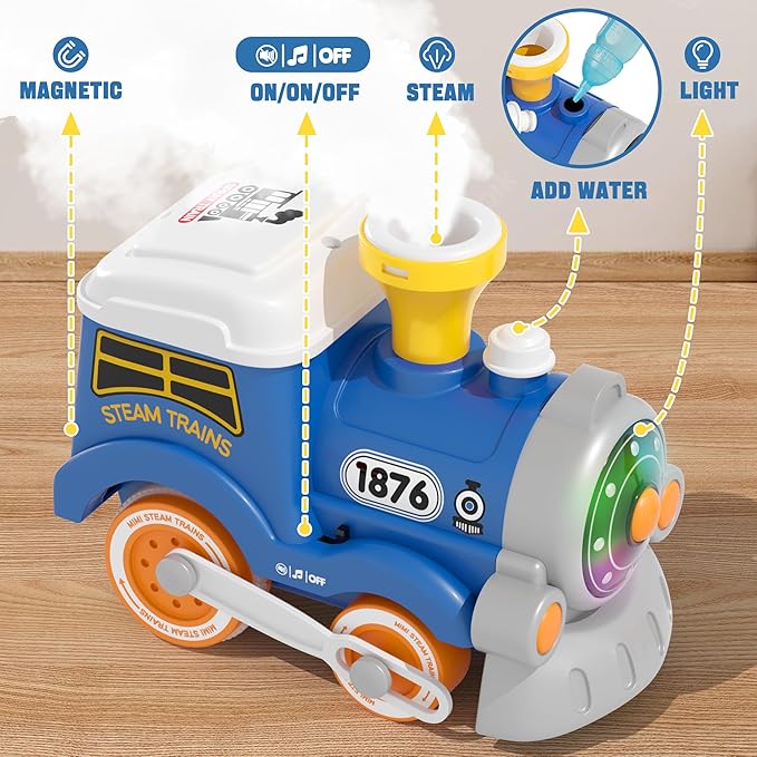 Train Set for Toddlers w/Steam, Music & Lights - First Choo Choo Train for Toddlers, Electric Train Set for Kids, Magnetic Train Toys, Christmas Birthday Gifts for Boys Girls