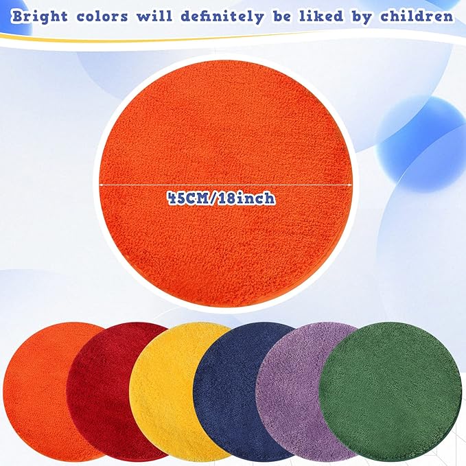 Funtery 6 Pieces Colorful Carpet Circle Seats 18 Inches Round Kids Classroom Floor Mat Soft Classroom Rugs Educational Cushions for Kids School Learning Area, Home Bedroom Play Areas Rugs