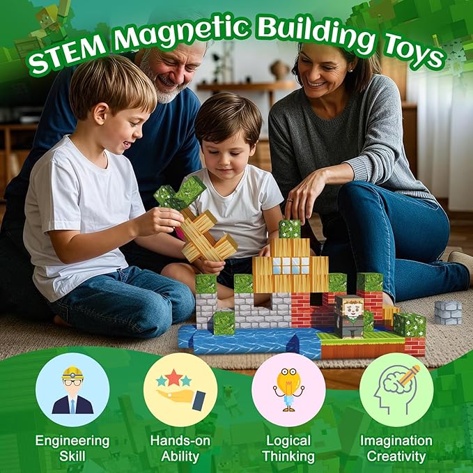 Magnetic Blocks-68pcs Mine Magnet 3D Craft World Set,Magnetic Blocks Le Building go Toys for Kids,STEM Sensory Toys for Toddlers Birthday Gifts,Constructions Toys for Boys & Girls Age 3+
