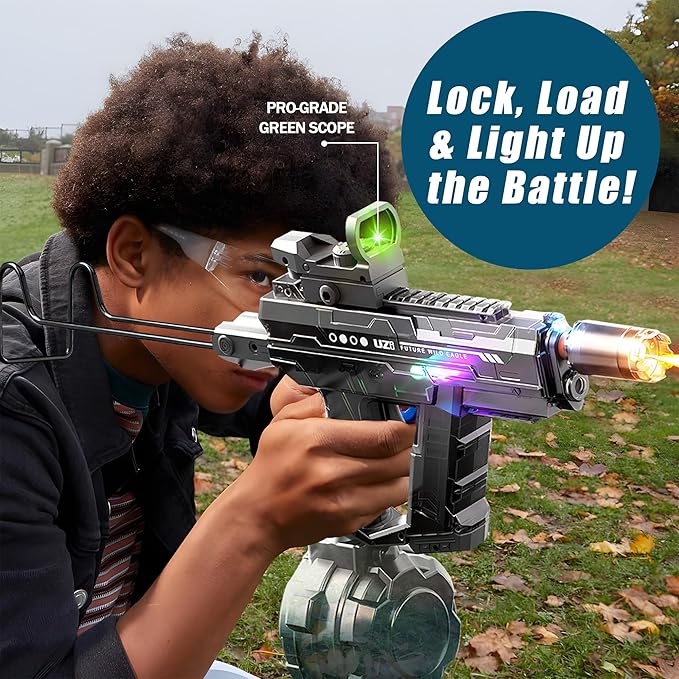 Powerful Electric Water Gun, Automatic & Manual Squirt Gun with LED Light, Rechargeable Battery Powered Water Blaster 28-32 Ft Range, Large Capacity Tank for Outdoor Pool Beach Battle Play