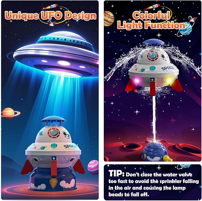 Skirfy Water Sprinkler for Kids Toys,Outdoor Summer UFO Water Rocket with Light Up Liftoff 9-16ft & Spin,Water Toy Backyard Lawn Birthday Gift for Gilrs Boys Age 3 4 5 6 7 8 Year Old