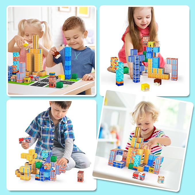 Magnetic Blocks, Modern City Edtion, Magnetic Building Cubes Boys & Girls Toys Age 3-5 4-8 5-7 Sensory Gift for Kids，Magnets Cubes，Upgraded STEM Gift, 1.2 Inches,