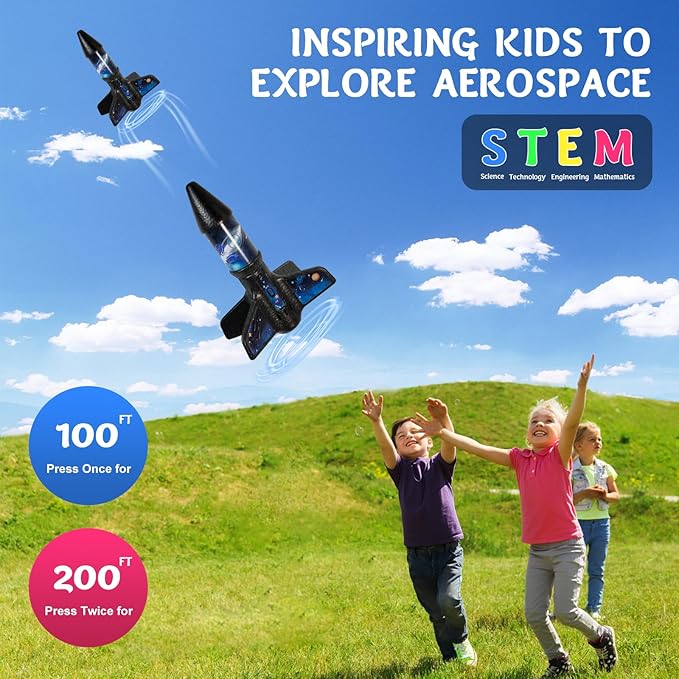 Rocket Launcher for Kids -200 Feet of Flight Altitude, Auto Electric Rocket Toys with Safe Parachute, Outdoor Summer Yard Toys Easter Birthday Gifts for Boys & Girls Age 6 7 9 10 12 8-13 Years Old