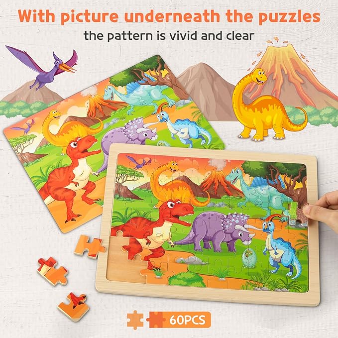 SYNARRY Wooden Puzzles for Kids Ages 4-6, 6 Packs 60 PCs Jigsaw Puzzles Preschool Educational Toys Gifts for Children Ages 4-8, Kids Puzzle for 4+ Year Olds Boys Girls