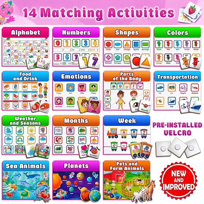 Curious 2 Learn Montessori PREASSEMBLED Busy Book for Toddlers Ages 3 and Up, Pre K Preschool Learning Activities Book - Autism Sensory Learning & Education Toys Kindergarten Workbook (Pink)