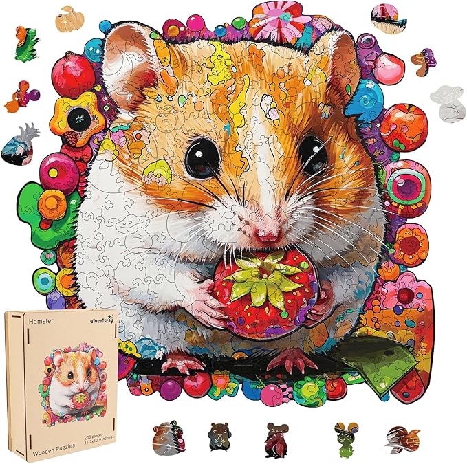 Wooden Jigsaw Puzzles 500 Pieces-Hamster,16.5x16.9in,Royal,Wooden Puzzles for Adults,Unique Shape Animal Adult Puzzles,Irregular Wood Puzzles Best Gift for Adults and Kids Family Game
