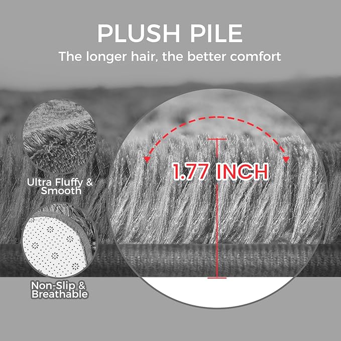 Ultra Soft Rug for Living Room, 8X10 Grey Fluffy Shag Area Rug for Bedroom, Modern Shaggy Carpets Fuzzy Rug for Teens Dorm Nursery Home Decor Aesthetic, Upgrade Anti-Skid Durable