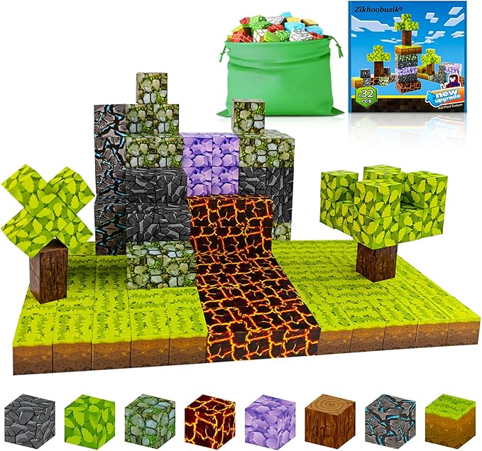 32pcs Magnet Building Blocks Montessori Stacking Toys for Toddlers ，Magnetic Tiles Building STEM Toys for Boys & Girl Kids Toddler Toys for 3+ Years Old