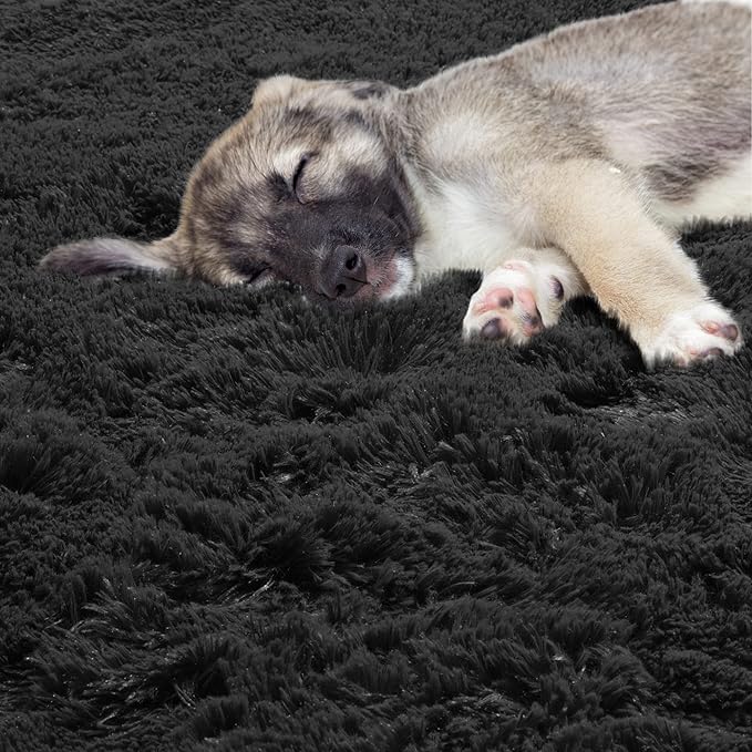 ONASAR Black Round Area Rug 4ft, Soft Bedroom Circle Rugs Floor Mats for Kids Girls Boys Teen Room, Fluffy Plush Shaggy Carpet for Baby Nursery Living Room Playroom Dorm Home Decor