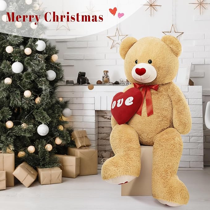 MorisMos Love Heart Giant Teddy Bear 5FT, Red Heart Large Bear Plush for Girlfriend Valentine 5 Foot Stuffed Animal Gift for Boyfriend Kids, 59inch