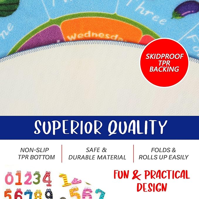 HEBE Kids Play Rug 4ft ABC Alphabet Numbers Shapes Educational Kid Area Rug Washable Baby Crawling Mat Non Slip Kid Play Mat Carpet for Girl Boy Bedroom Playroom