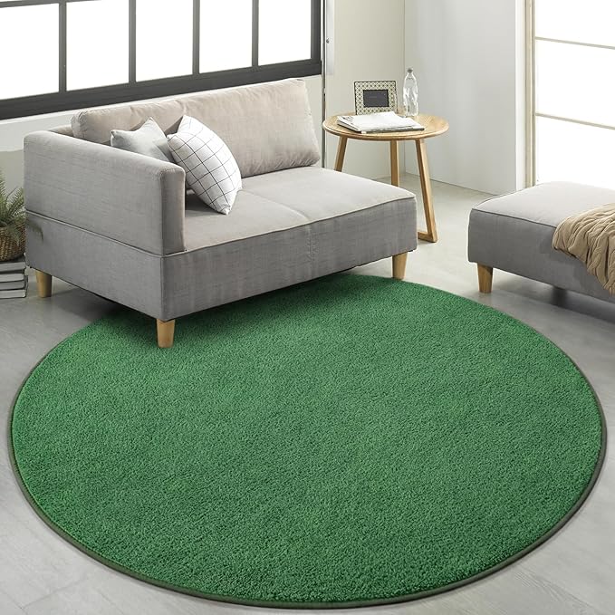 FlyDOIT Round Area Rugs for Bedroom Living Room, 4x4 Green Super Soft Comfy Thickened Memory-Foam Indoor Circle Carpets, Modern Aesthetic Minimalist Carpet for Boys Girls Adults Nursery Home Décor