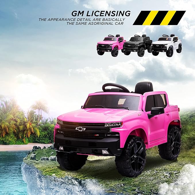 12V Ride on Car,Battery Powered Licensed by Chevrolet Silverado GMC Kids Ride On Truck,Toddler Electric Vehicles Toys w/Remote Control, MP3/Bluetooth, Spring Suspension, LED Light (Pink-2)
