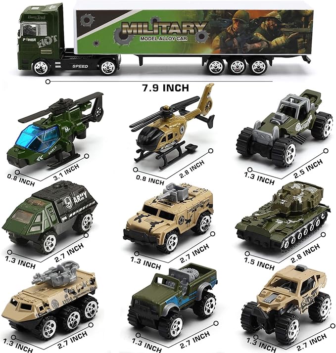 26 Pcs Military Truck with Soldier Men Set(2 in 1), Mini Die-cast Battle Car in Carrier Truck, Army Toy Double Side Transport Vehicle for Kid Child Girl Boy Play Birthday Party Favors