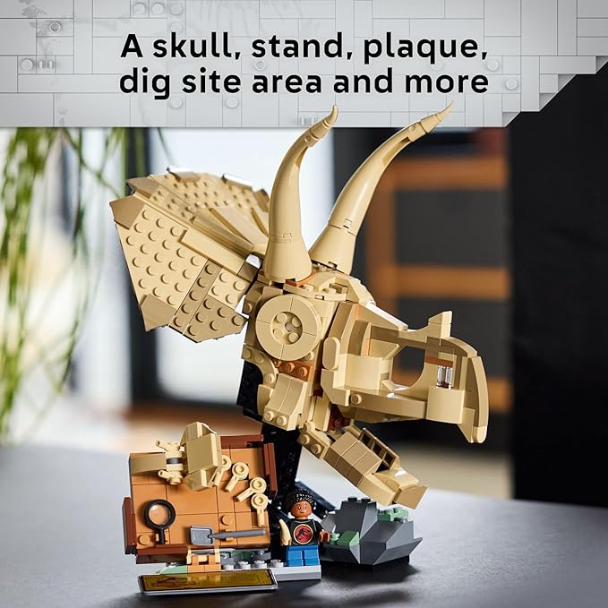 LEGO Jurassic World Dinosaur Fossils Triceratops Skull Toy - Dinosaur Toy Fossil Building Set for Kids, Boys and Girls, Ages 9+ - Model Display Kit - Gift Idea for Birthdays - 76969