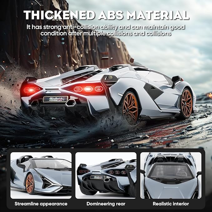 MIEBELY Lamborghini Remote Control Car, 1:16 Scale Lambo Toy Car 7.4V 500mAh Officially Licensed 12Km/h Rc Cars with Led Light 2.4Ghz Model Car for Adults Boys Girls Birthday Ideas Gift (Light Blue)