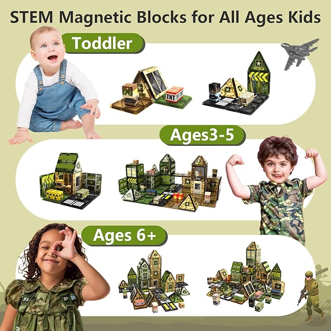 GobiDex 100PCS Magnetic Tiles Building Blocks for Kids, STEM Magnetic Blocks Building Toys with Army Men, Upgraded Magnets Birthday Gift Toys for 3 4 5 6 7 8+ Year Old Boys