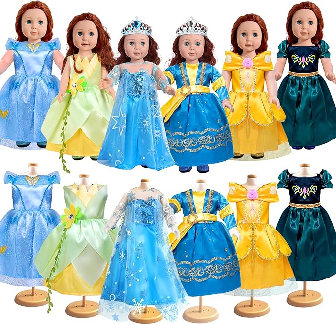 18 inch Doll Clothes Accessories, 6pcs Princess Costume Set with Crown Fits for 18 inch Girl Dolls