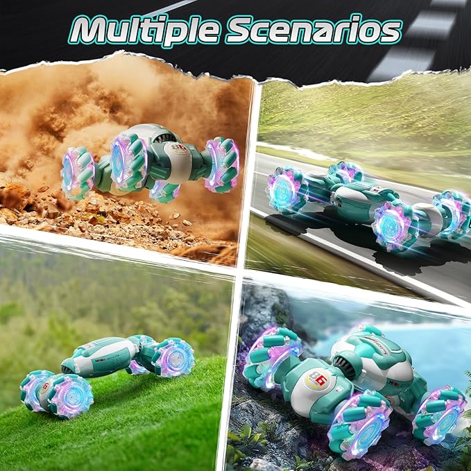 Gesture Sensing RC Stunt Car, Best Birthday Gift Ideas for Boys 6-12, Toys for Boys Age 8/9/10/11/12, 4WD 2.4GHz Remote Control Twist Car with Light & Music, Off Road 360° Rotating