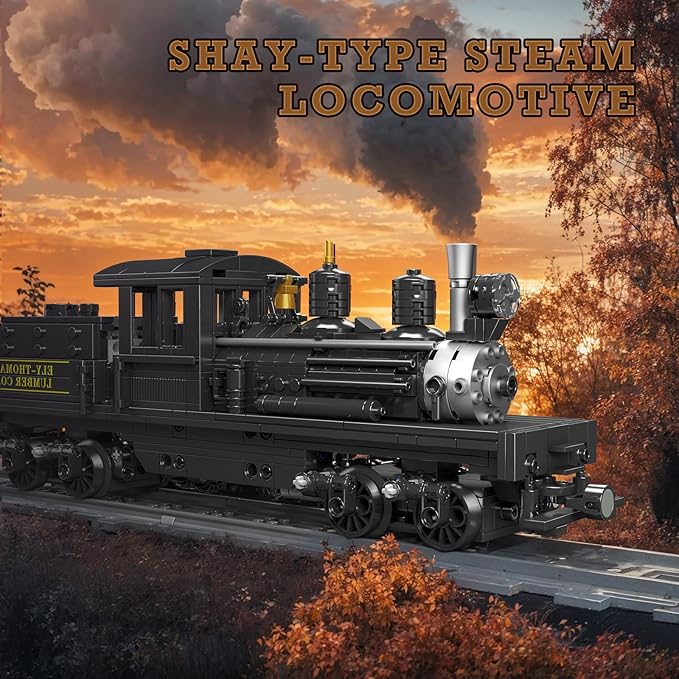 JMBricklayer Train Building Set with Lights 51113, Remote Control Classic Train Model Toy with Tracks, Shay-Type Steam Locomotive Train Set Display, Ideal Gift for Train Lovers, Kids Aged 14+(880PCS)