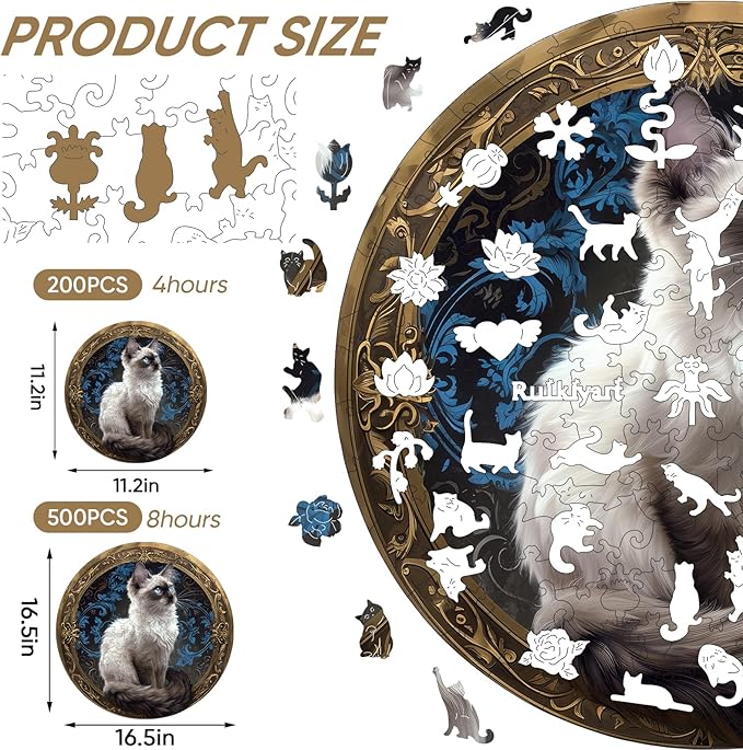 Siamese Cat 500 Pieces Wooden Puzzles for Adults Animal Jigsaw Puzzles with Unique Shapes Pieces Great Gift for Kids and Adults on Birthday,Thanksgiving,Christmas 16.7x16.7 Inches