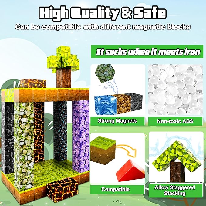 32pcs Magnet Building Blocks Montessori Stacking Toys for Toddlers ，Magnetic Tiles Building STEM Toys for Boys & Girl Kids Toddler Toys for 3+ Years Old